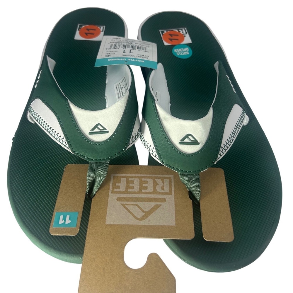 Reef‎ Fanning Pregame Flip Flops Sandals Men Size 11 Green White Bottle Opener